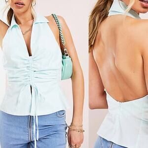 ASOS • Luxe Mint Green Y2K Sleeveless Open Back Ruched Front Tank Top